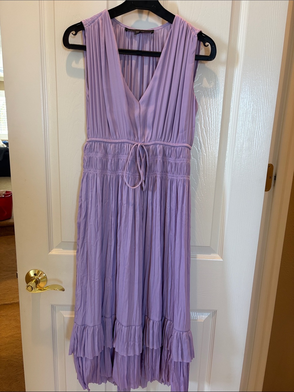 White House Black Market Lavender Pleated V-Neck Midi Dress